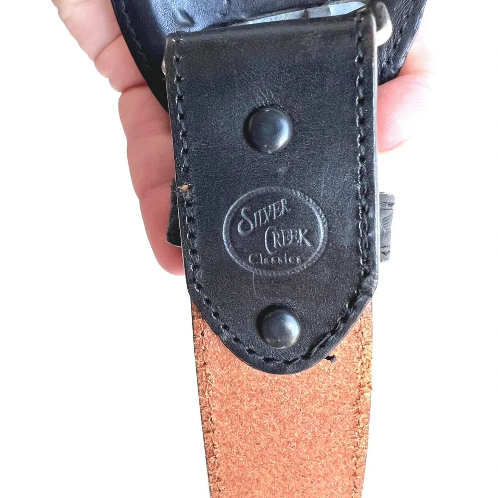 Silver Creek Classics Tooled Leather Eagle Flag Western Belt Black, Mens 42